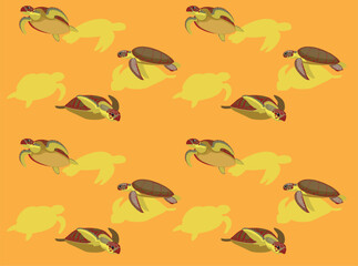 Fototapeta premium Sea Turtle Green Cartoon Character Seamless Wallpaper Background