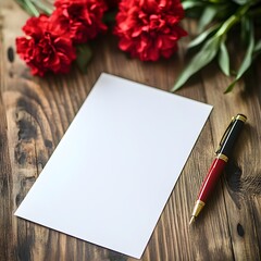 Delicate Carnation Flowers with Vintage Pen on Paper