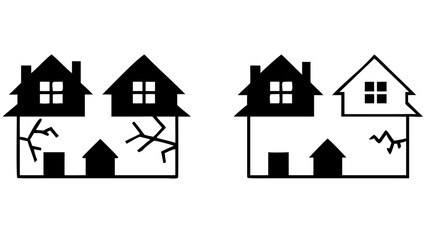 Fototapeta premium Two houses are shown one with cracks and the other with no cracks representing home repair issues