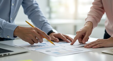 People analyzing charts with pencil and laptop analysis