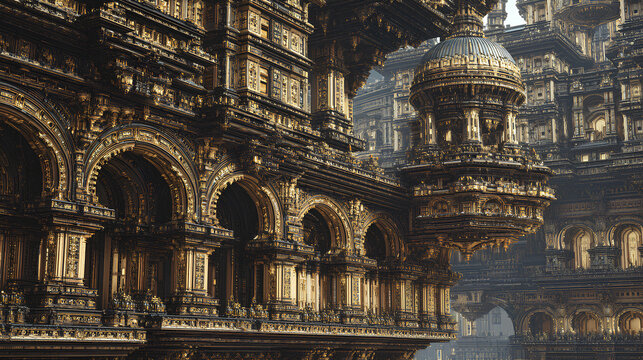 Intricate Black and Gold Architectural Fantasy Building