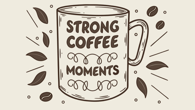 Strong coffee moments illustration for coffee lovers and caffeine addicts who enjoy coffee breaks daily