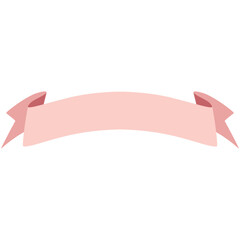 Pink ribbon banner in cartoon 2D style, ends lifted up for dynamic visual.
