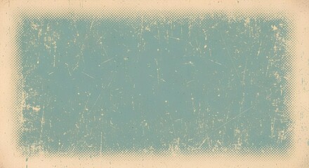 A faded blue and beige background with a distressed texture and halftone border effect design style