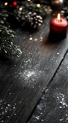Festive dark wood surface with christmas decoration