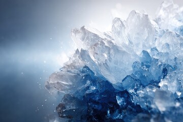 Fototapeta premium Close-up of clustered, icy crystals. Soft blue-white light