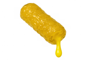 Processed cheese dripping from a melted cheese stick on a transparent background, ideal for food-related projects