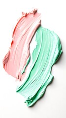 Pink and Mint Green Creamy Texture Swatches on White Background Beauty Product Display