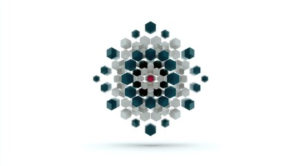 Abstract 3D Geometric Pattern of Floating Blue and White Hexagons on White Background