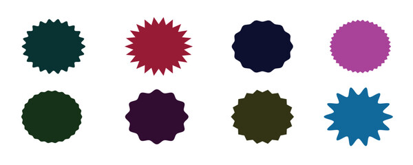 Set of circles with zigzag edges, silhouette stickers circle,circle shapes & star shapes offer price tag.
