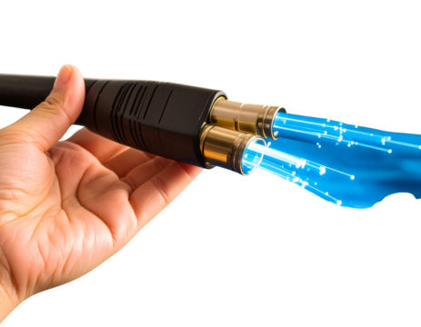 3D rendering of fiber optic cable with glowing strands, isolated on transparent background PNG - Powered by Adobe