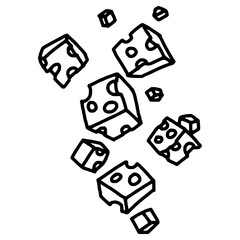 falling cubed cheese hand drawn outline illustration