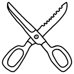 scissors with serrated blades hand drawn outline illustration