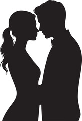 Black and White Couple Silhouette Facing Each Other Vector Art