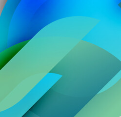 Abstract gradients blend blues, greens. Overlapping shapes create dynamic visual effect. Smooth transitions suggest fluidity, depth.