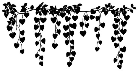 String of hearts vine silhouette decoration border