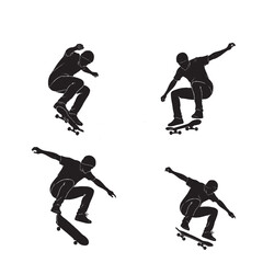 Skater in Mid-Air Silhouette on White Background – Vector Illustration for Extreme Sports, Urban Culture, and Youth Energy