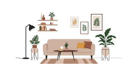 Serene Living Room Interior with Botanical Accents