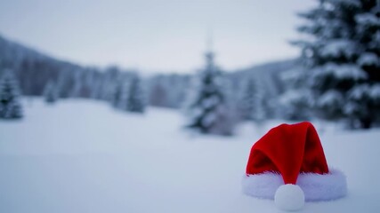 Red santa hat on snowy landscape - Powered by Adobe
