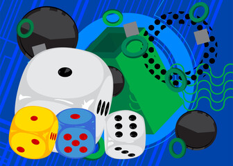 Dice geometrical graphic retro theme background. Minimal geometric elements. Vintage abstract shapes vector illustration.