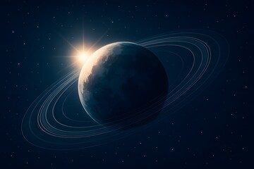 Fototapeta premium Spectacular cosmic view of a ringed planet with sunlight peeking from behind, floating in deep space surrounded by stars, evoking mystery, wonder, and astronomy beauty