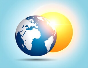 A stylized Earth and sun partially overlapping, radiating light