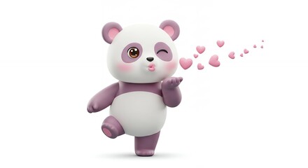 Cartoon panda bear blowing hearts