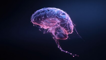 A Glowing Plexus Brain with Luminous Neural Network and Spinal Cord Trail