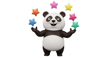Fototapeta premium Cartoon panda juggling colorful stars