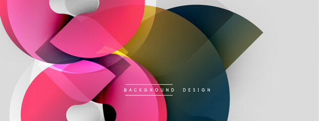 Fototapeta premium Abstract colorful shapes overlap, creating dynamic composition. Pink, blue, black gradients dominate design. Text reads background design.