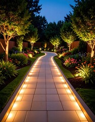Fototapeta premium Illuminated garden path at dusk (2)