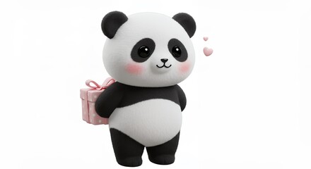 Naklejka premium Cute panda with gift