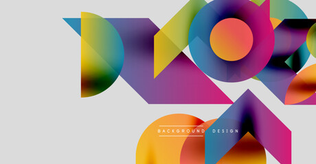 Abstract colorful shapes overlap, creating dynamic composition. Modern design elements suggest creativity, energy, visual interest.