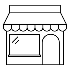 Convenience store flat design long shadow glyph icon. Grocery shop exterior. Small business in retail. Duty free mall with awning. Silhouette symbol on white space. Vector isolated illustration