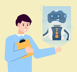 Young man presenting new artificial intelligence technology