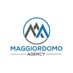 Modern Abstract Logo Design: Blue and Gray Mountains Encircled, Professional Agency Branding. Adobe Illustrator Artwork