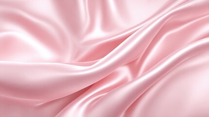 Obraz premium A delicate pink satin fabric spreads across a surface, displaying smooth, lustrous areas where light reflects. The soft texture creates gentle folds and drapes, highlighting its elegance.