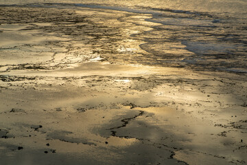 夏の奄美大島の夜明け前の珊瑚礁の海。