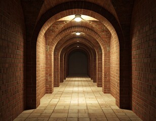 Brick arched tunnel, dimly lit