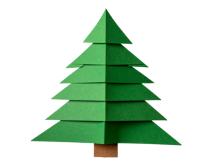 Vintage Paper Cutout Christmas Tree with Layered Texture, Top View, Isolated