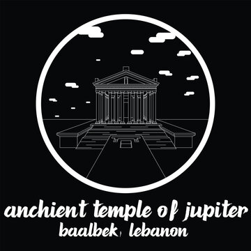 Circle Icon Anchient Temple of Jupiter. Vector illustration