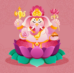 Traditional Indian elephant deity hand-drawn illustration