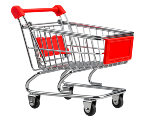 Empty metal shopping cart isolated on transparent background PNG