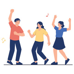 Obraz premium Music Festival Illustration. Vector illustration of A group of friends happily dancing to music at a party or music festival, enjoying the rhythm and celebration together. Isolated on background