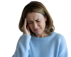A woman With Headache Discomfort Isolated on Transparent background