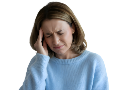 A woman With Headache Discomfort Isolated on Transparent background