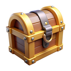 Ornate wooden treasure chest with metal accents and buckle