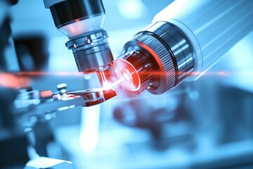 Advanced Microscope Close-Up with High-Tech Laboratory Background