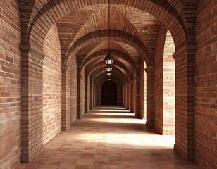 Brick archway hallway perspective