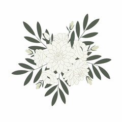 Fototapeta premium Delicate White Floral Arrangement with Dark Leaves